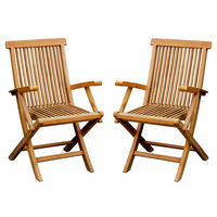Pair of Folding Teak Garden Arm Chairs