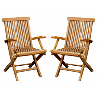 Pair of Folding Teak Garden Arm Chairs