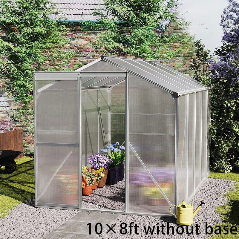 4x6ft/ 6x6ft/ 8x6ft/ 10x6ft Silver Aluminum Framed Greenhouse with Vent