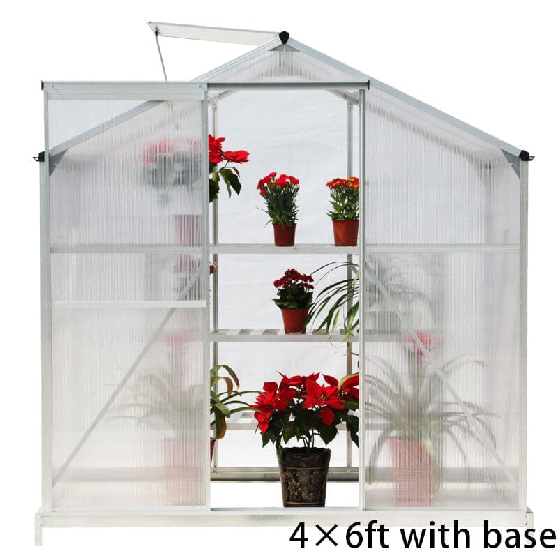4x6ft/ 6x6ft/ 8x6ft/ 10x6ft Silver Aluminum Framed Greenhouse with Vent