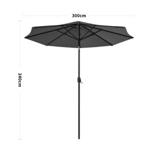 3M Garden Parasol Sun Umbrella Dark Grey Iron With Solar LED Lights
