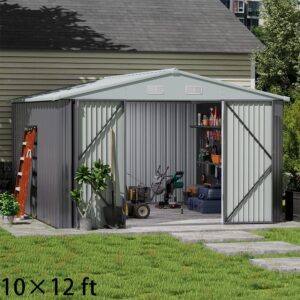 10×8ft/ 10×10ft/ 10×12ft Metal Outdoor Garden Storage Shed Motorcycle Sheds with Lockable