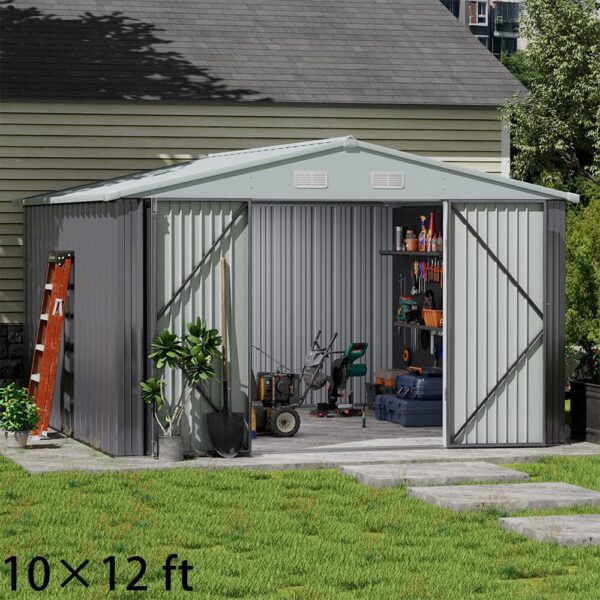 10×8ft/ 10×10ft/ 10×12ft Metal Outdoor Garden Storage Shed Motorcycle Sheds with Lockable