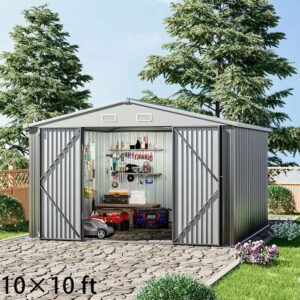 10×8ft/ 10×10ft/ 10×12ft Metal Outdoor Garden Storage Shed Motorcycle Sheds with Lockable