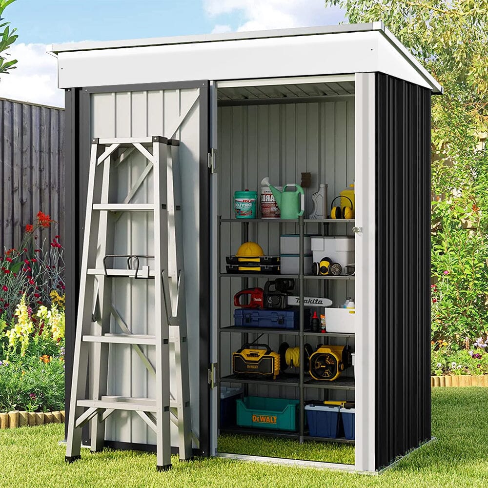 3X5ft Metal Storage Shed with Rack Patio Garden Tool House