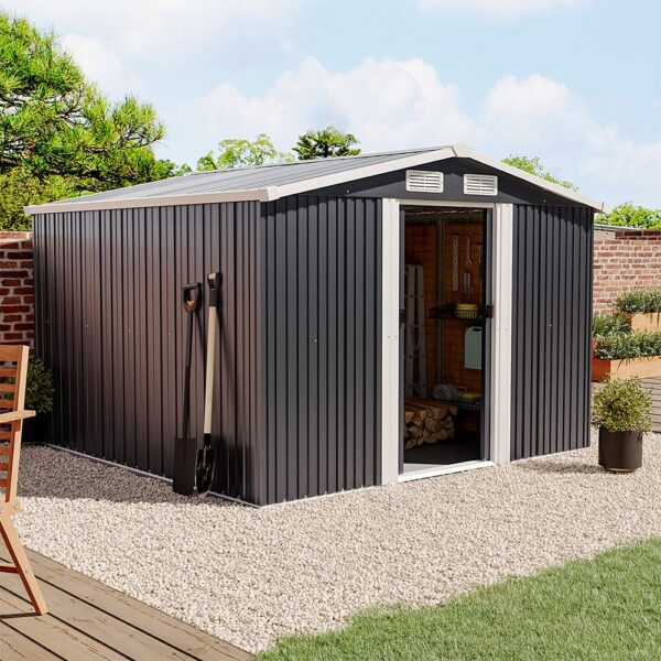 Waterproof 6x8/8x8/10x8ft Metal Shed with Gable Roof Charcoal Black/Green