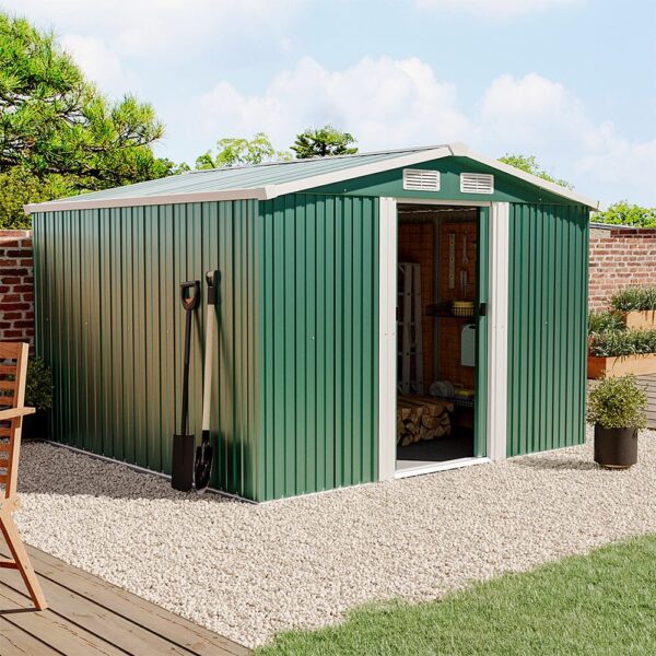 Waterproof 6x8/8x8/10x8ft Metal Shed with Gable Roof Charcoal Black/Green