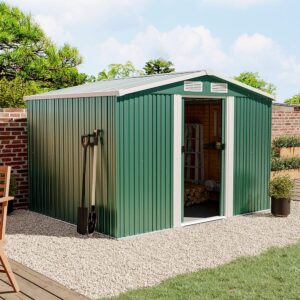 Waterproof 6×8/8×8/10×8/12x10ft Metal Shed with Gable Roof Charcoal Black/Green