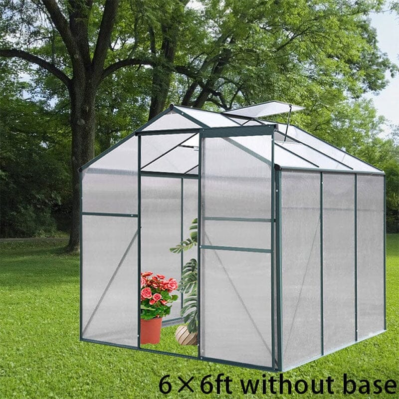 4×6 ft/ 6×6 ft/ 8×6 ft/ 10×6/10' x 6' ft Garden Greenhouse Green Framed with 2 Vents Rain Gutter Setting