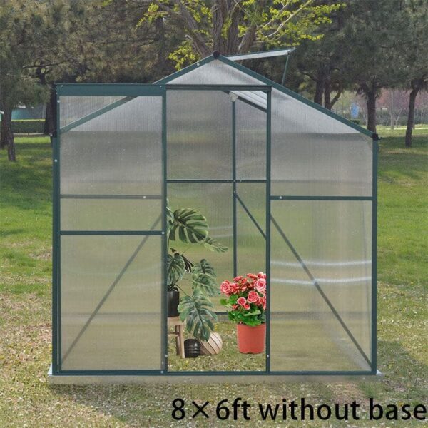 4×6 ft/ 6×6 ft/ 8×6 ft/ 10×6/10' x 6' ft Garden Greenhouse Green Framed with 2 Vents Rain Gutter Setting