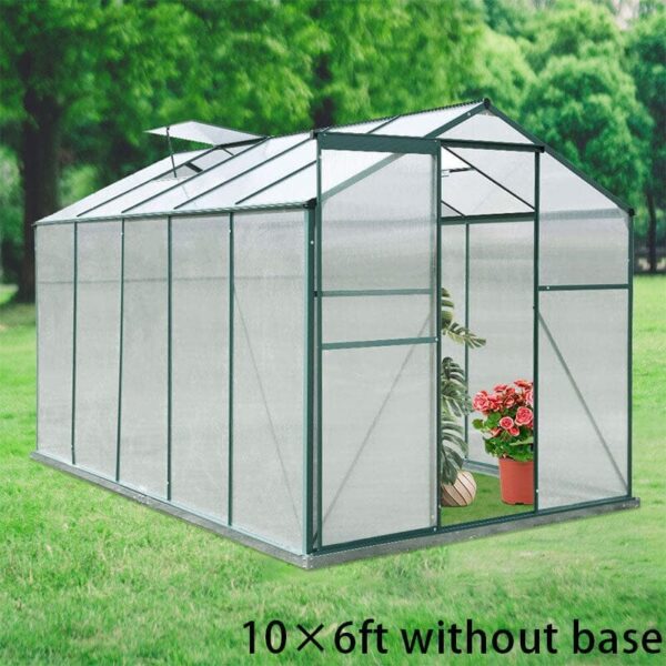 4×6 ft/ 6×6 ft/ 8×6 ft/ 10×6/10' x 6' ft Garden Greenhouse Green Framed with 2 Vents Rain Gutter Setting