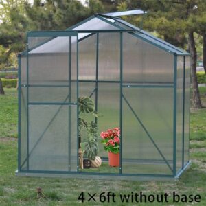 4×6 ft/ 6×6 ft/ 8×6 ft/10′ x 6′ ft Garden Greenhouse Green Framed with 2 Vents Rain Gutter Setting