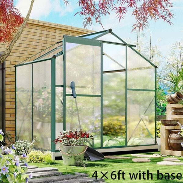 4×6 ft/ 6×6 ft/ 8×6 ft/ 10×6/10' x 6' ft Garden Greenhouse Green Framed with 2 Vents Rain Gutter Setting