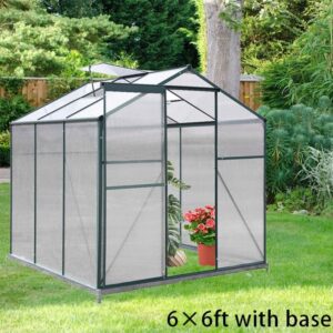 4×6 ft/ 6×6 ft/ 8×6 ft/10′ x 6′ ft Garden Greenhouse Green Framed with 2 Vents Rain Gutter Setting
