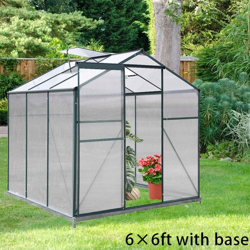 4×6 ft/ 6×6 ft/ 8×6 ft/ 10×6/10' x 6' ft Garden Greenhouse Green Framed with 2 Vents Rain Gutter Setting