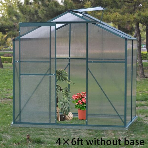 4×6 ft/ 6×6 ft/ 8×6 ft/ 10×6/10' x 6' ft Garden Greenhouse Green Framed with 2 Vents Rain Gutter Setting