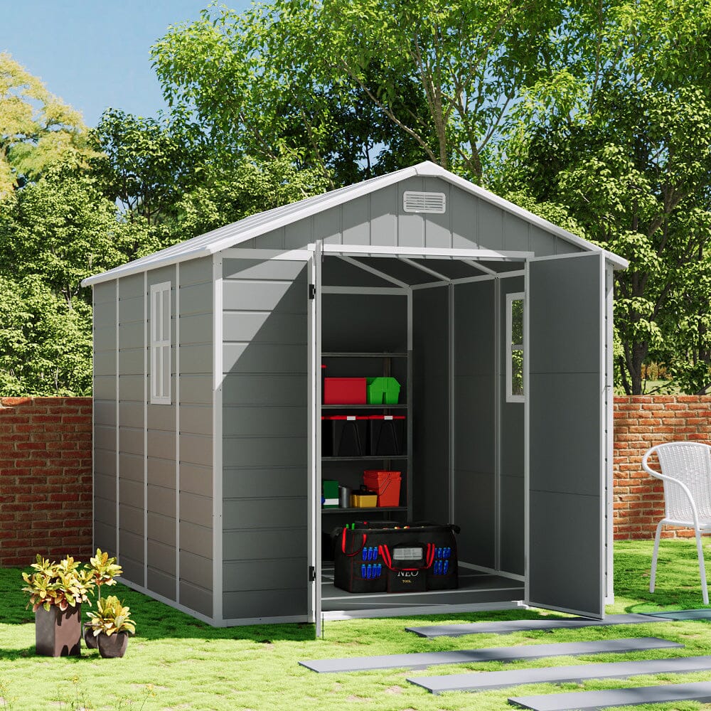 8x6ft / 8x8ft Plastic Outdoor Apex Roof Tool Shed with Dual-door (Ver.2)