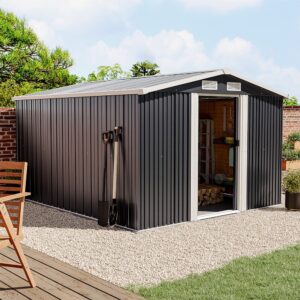 Waterproof 6x8/8x8/10x8/12x10ft Metal Shed with Gable Roof Charcoal Black/Green