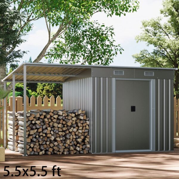 5.5x3.5 ft/ 5.5x5.5 ft/ 5.5x7.5 ft/ 5.5x9 ft Metal Pent Roof Outdoor Storage Shed with Lean-to