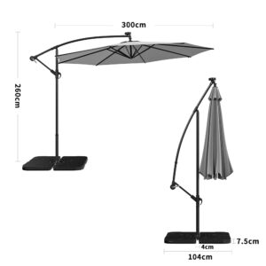 3M Cantilever Garden Parasols Light Grey Iron Banana Umbrella with LED Lights