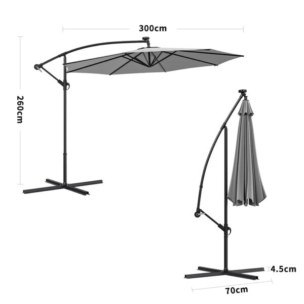 3M Cantilever Garden Parasols Light Grey Iron Banana Umbrella with LED Lights