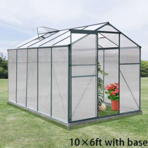 4×6 ft/ 6×6 ft/ 8×6 ft/10′ x 6′ ft Garden Greenhouse Green Framed with 2 Vents Rain Gutter Setting