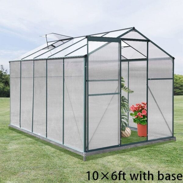 4×6 ft/ 6×6 ft/ 8×6 ft/10' x 6' ft Garden Greenhouse Green Framed with 2 Vents Rain Gutter Setting
