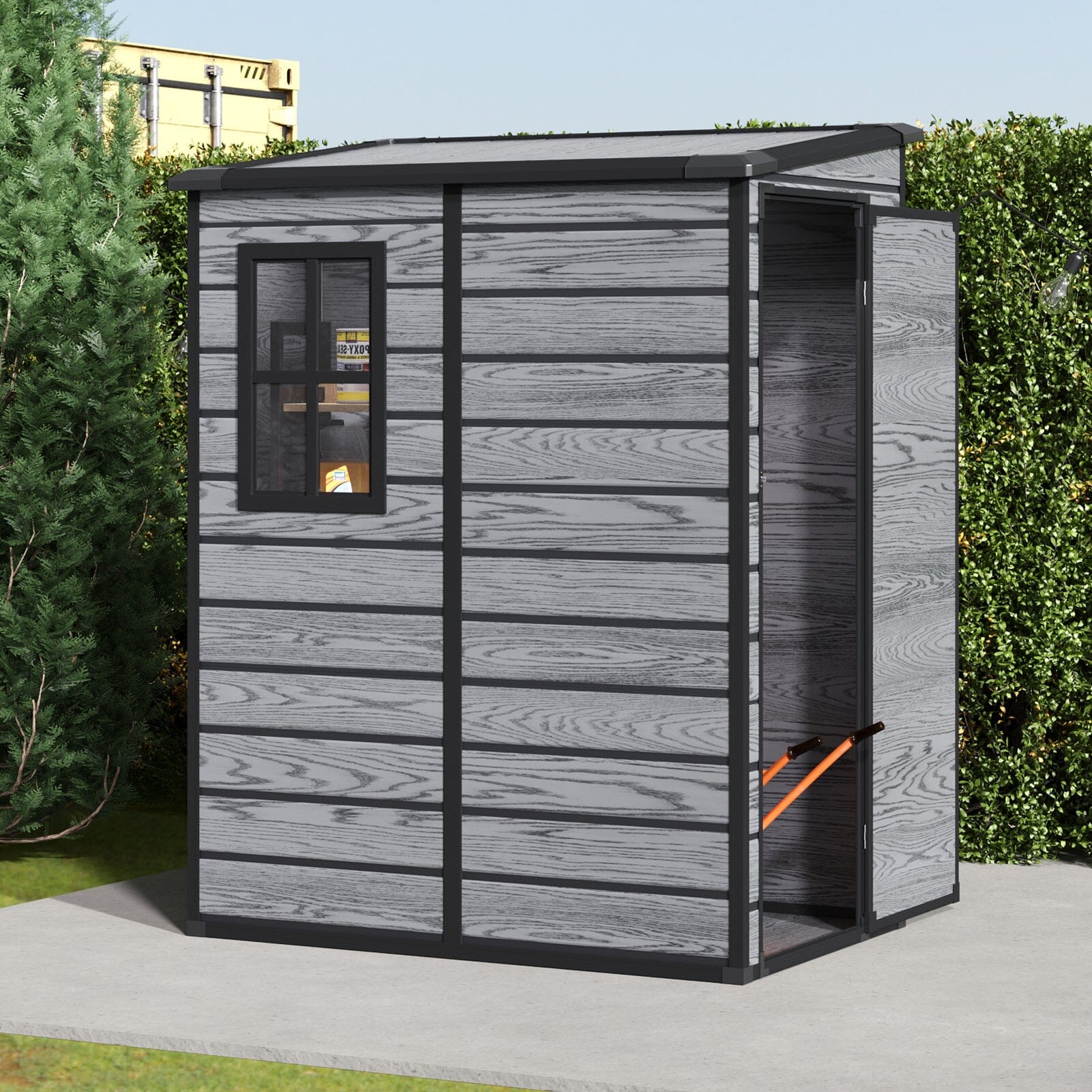 5x3ft / 5x4ft Plastic Garden Storage Shed with Front and Size Door for Bikes and Tools
