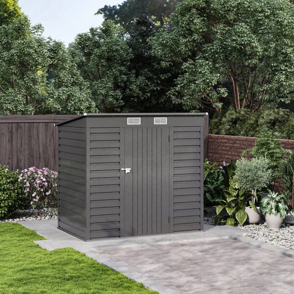 6×4ft Galvanized Steel Outdoor Garden Storage Shed