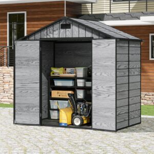 8×4/6x6ft PP Outdoor Apex/Flat Roof Garden Storage Shed with Window and Vent