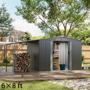 8×8ft/ 10×8ft Metal Grey Outdoor Storage Shed with Lean-to