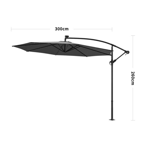 3M Cantilever Garden Parasols Beige/Light Grey/Dark Grey Iron Banana Umbrella with LED Lights