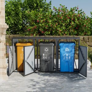 6ft/ 7ft Outdoor Metal Garbage Can Garden Storage Shed