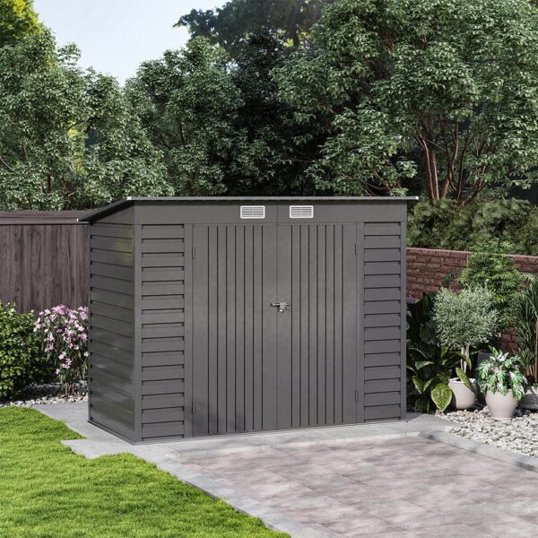 8×4ft Galvanized Steel Outdoor Storage Shed with Dual Doors