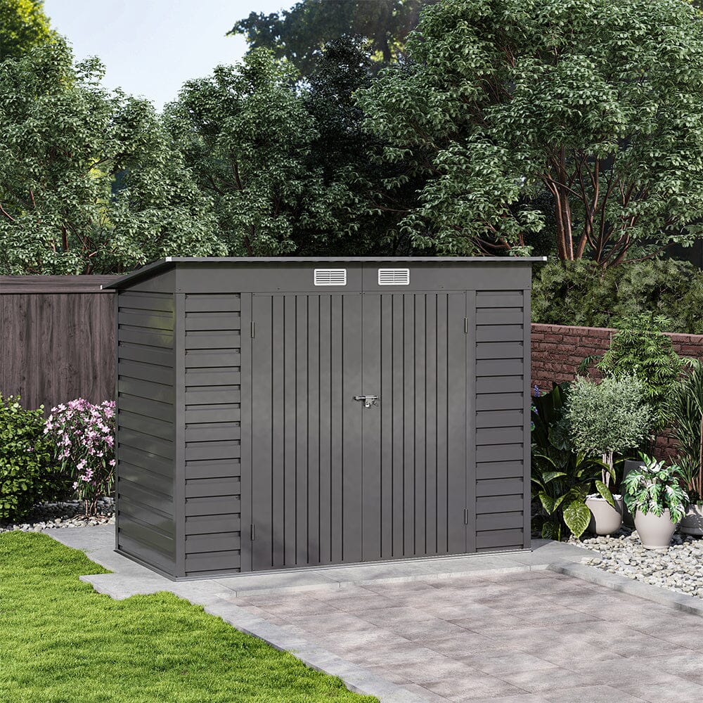 8×4ft Galvanized Steel Outdoor Storage Shed with Dual Doors