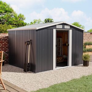 Waterproof 6×8/8×8/10×8/12x10ft Metal Shed with Gable Roof Charcoal Black/Green