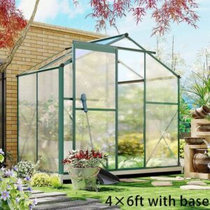 4×6 ft/ 6×6 ft/ 8×6 ft/10' x 6' ft Garden Greenhouse Green Framed with 2 Vents Rain Gutter Setting