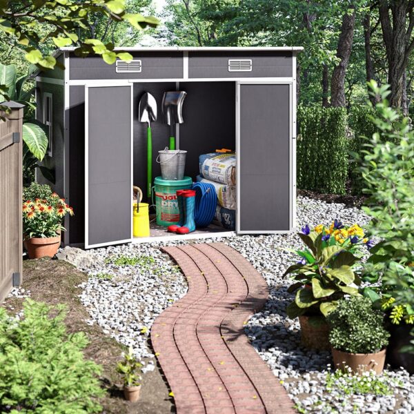 6x4ft / 8x4ft Plastic Outdoor Garden Storage Shed with Light Grey