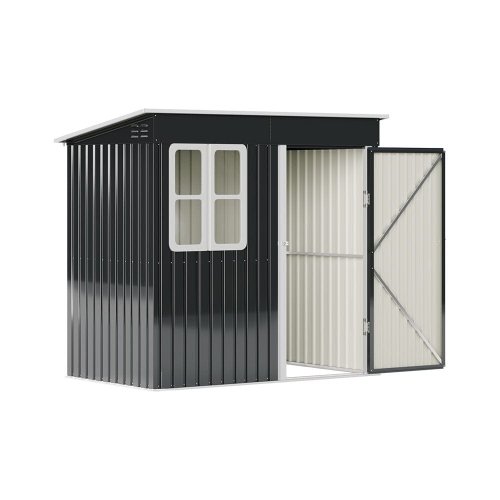 7X4ft/8.5X5.5ft/10x8ft Charcoal Black Storage Shed with Double Doors and Grid Window