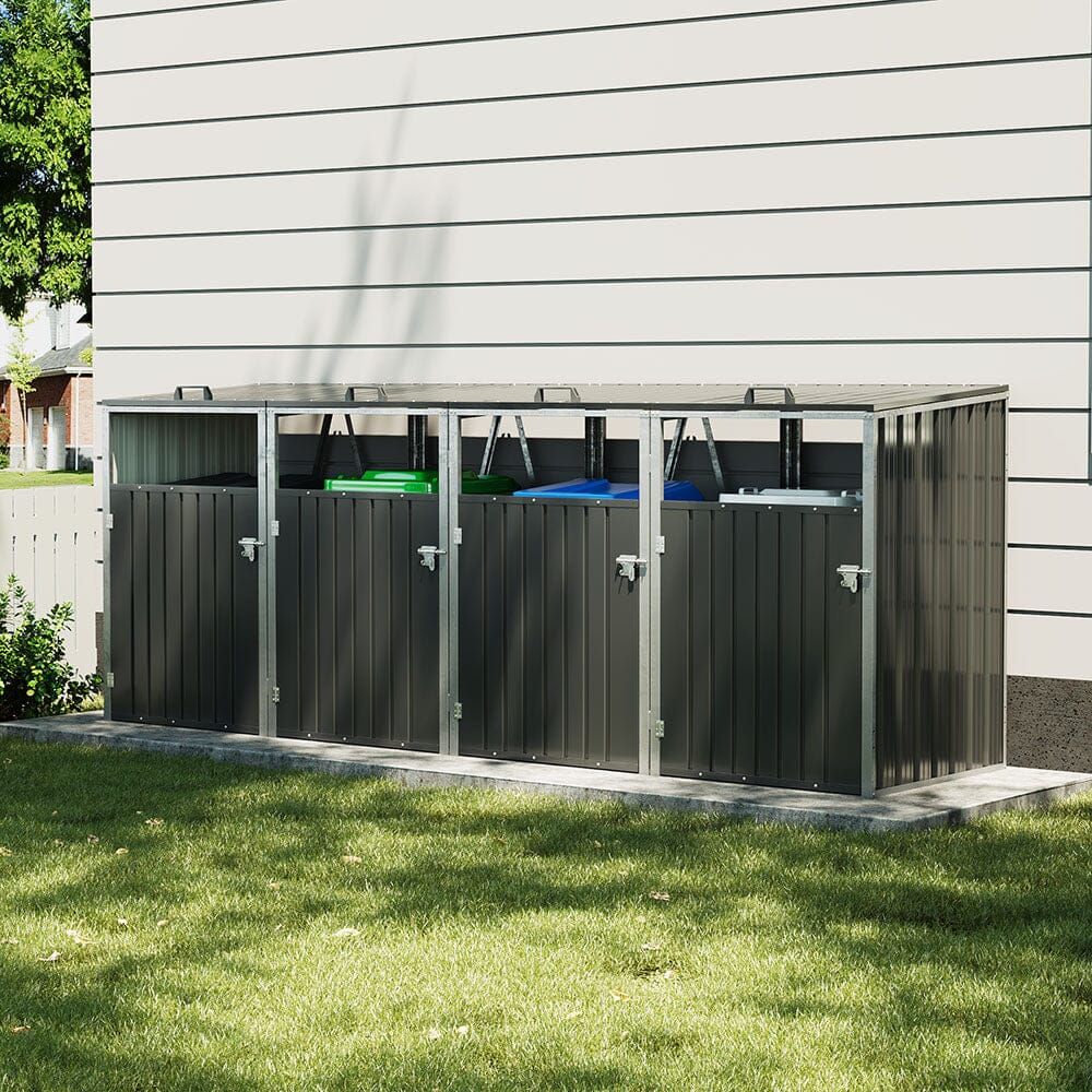 Metal Outdoor Bin Shed for 1/2/3/4 Trash Bins