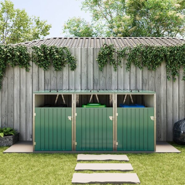 Metal Outdoor Bin Shed for 1/2/3/4 Trash Bins