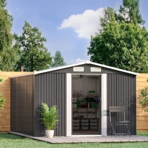 Waterproof 6×8/8×8/10×8/12x10ft Metal Shed with Gable Roof Charcoal Black/Green