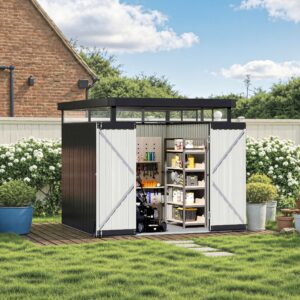 2×2.6x2m/1.6×2.6x2m/2.6x3x2m/4x3x2m Charcoal Black Galvanized Steel Storage Shed with Double/Single Lockable Doors